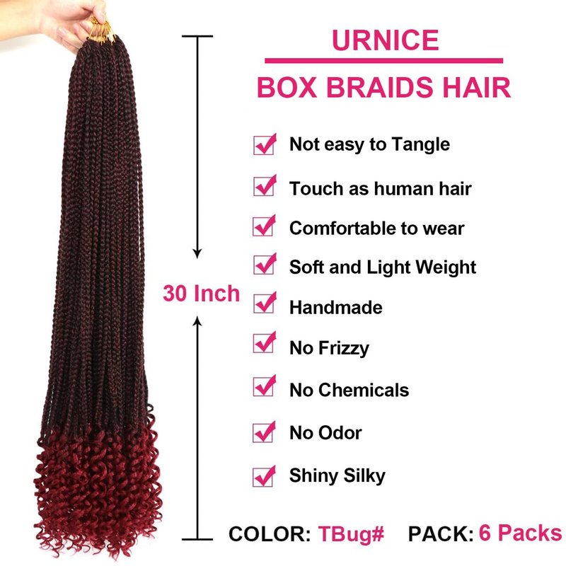 6 Packs 30 Inch Boho Goddess Box Braids Crochet Hair for Black Women (TBug#, 30 Inch (Pack of 6))