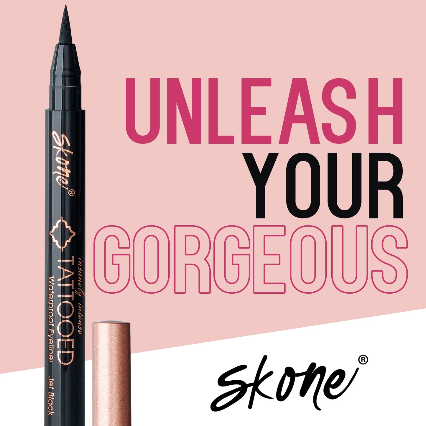 Skone Waterproof Liquid Eyeliner - Long Lasting & Smudge Proof - Insanely Intense Tattooed Eyeliner Pen with Felt Tip Applicator - Jet Black (0.07oz)