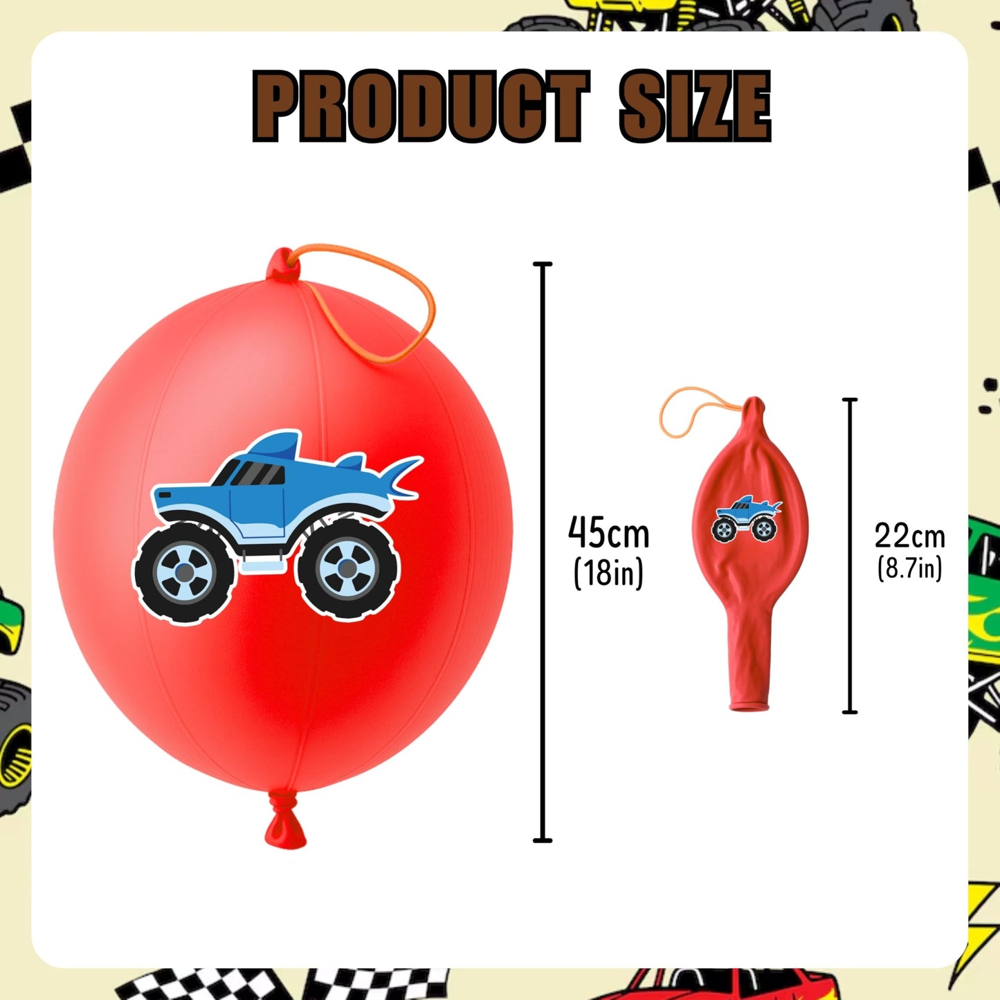 72 PCS Monster Truck Party Favors – 48 Pre-Cut Temporary Tattoos & 24 Punch Balloons Themed Birthday Party Decorations Supplies Favors Gifts Goodie Bag Fillers Classroom Rewards for Boys Girls