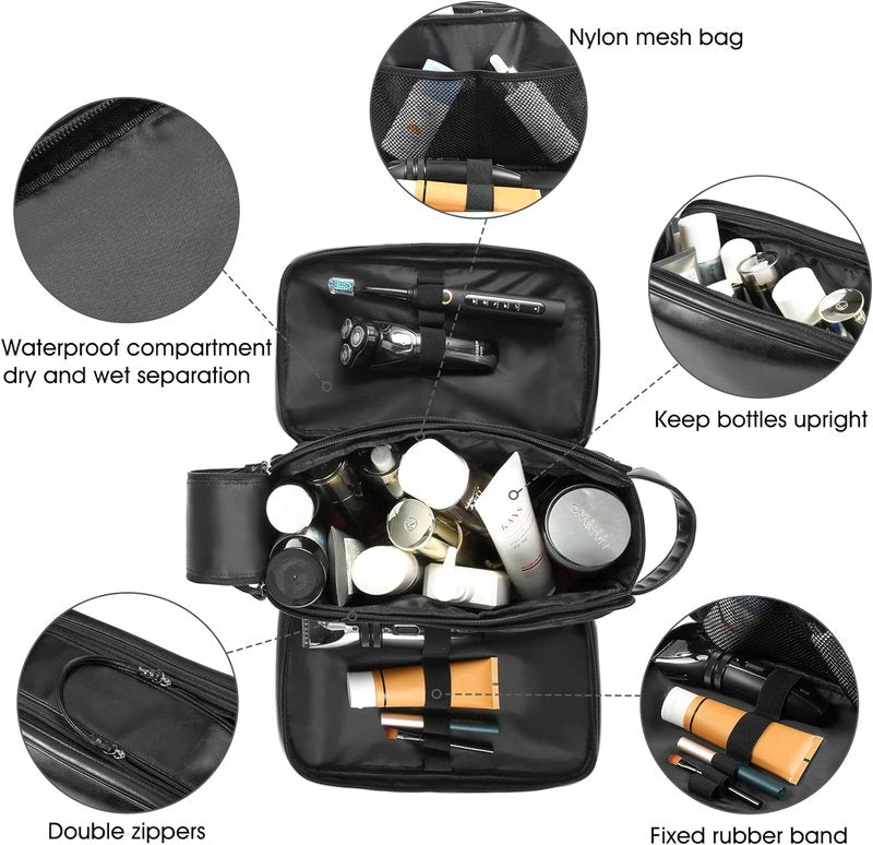 Personalized Leather Travel Toiletry Bag for Men - Large Waterproof Dopp Kit | Ideal for Shaving & Grooming