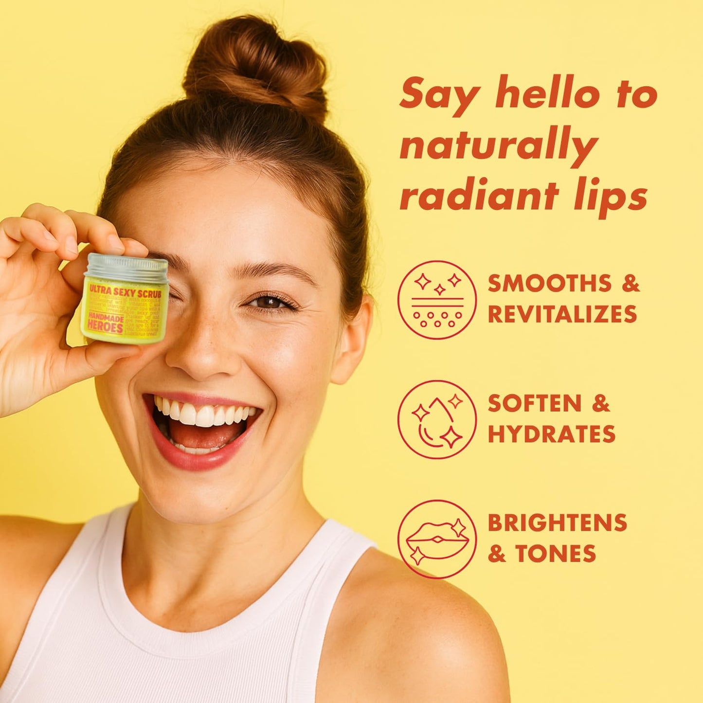 Handmade Heroes Turmeric Lip Scrub with Vitamin C – 100% Natural Vegan Exfoliant To Smooth Dark Dry Chapped & Smokers Lips – Deep Conditioning Sugar Polish Exfoliator Scrubber 1oz
