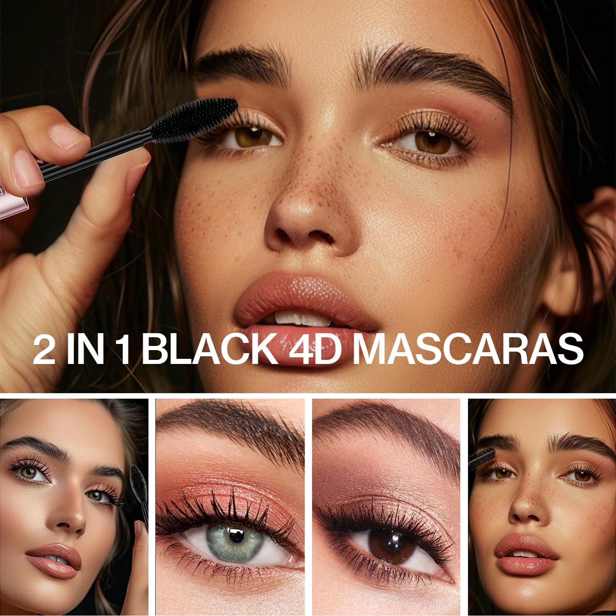 2 in 1 Double-effect 4D Curling Black Mascaras,Waterproof & Smudge Proof Lash Extensions Stereo Lengthening Mascara For Women,Quick-Not Sticky Long Lasting Charming No Clumping(2Pcs) B