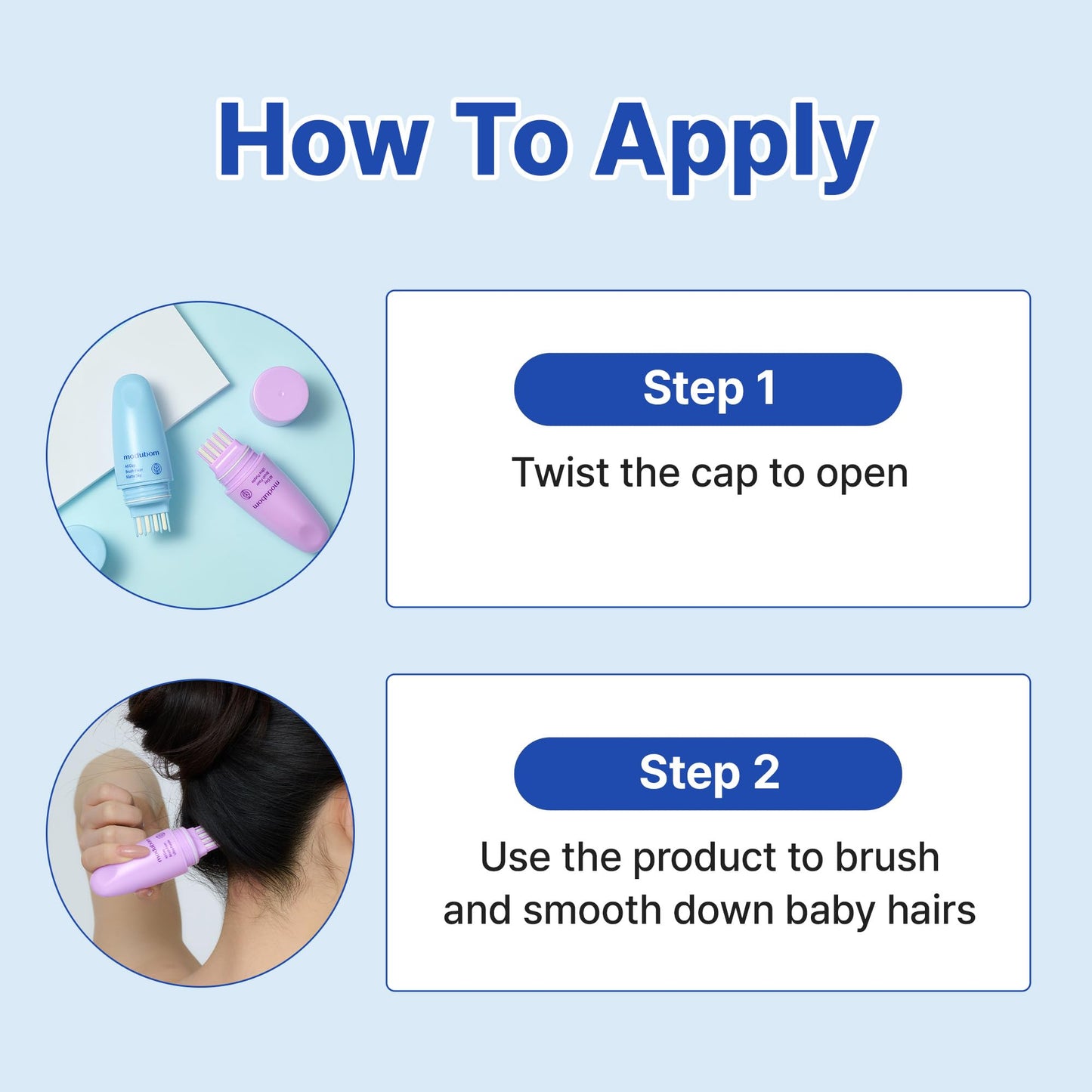 modubom All Day Brush Fixer Matte Sky - Hair Taming Wand for Flyaways and Frizz, Non-Sticky Hair Finishing Stick for Sleek Look, Natural Hold Hair Tamer for Baby Hair & Bangs, Portable Hair Wax Stick