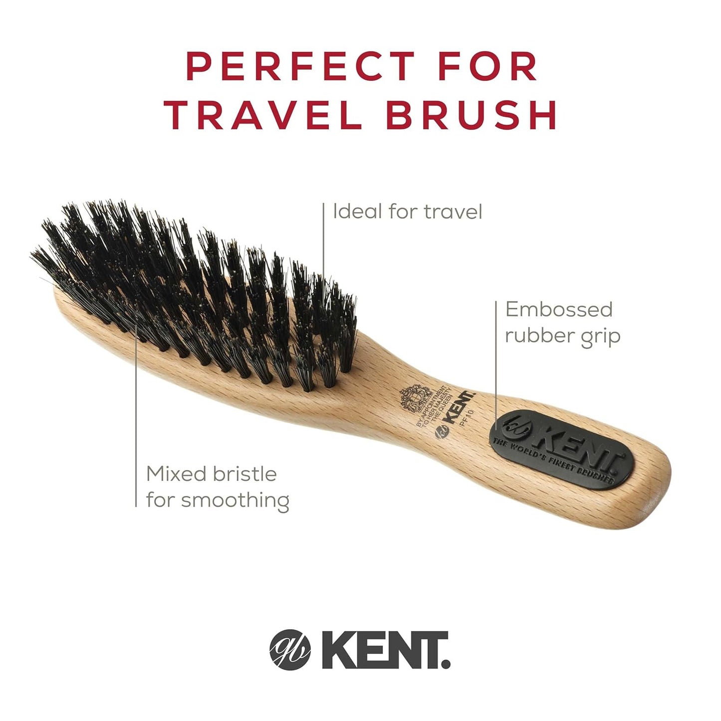 Kent PF10 Boar Bristle Brush - Natural Hair Straightening & Smoothing | Travel-Friendly for Short to Medium Hair