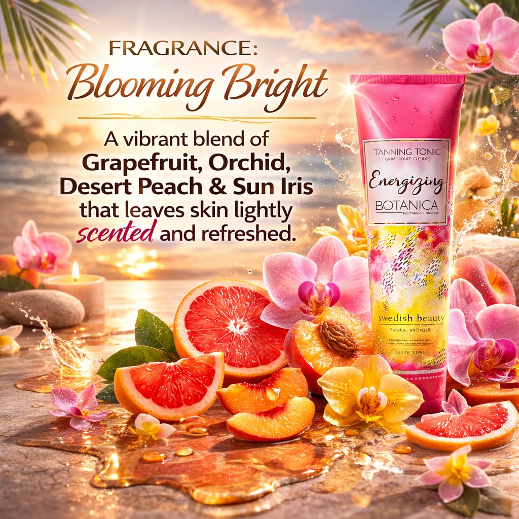 Swedish Beauty ENERGIZING Botanica Natural Bronzer (8.5 ounces) Tanning Bed Lotion, Grapefruit and Orchid Blend