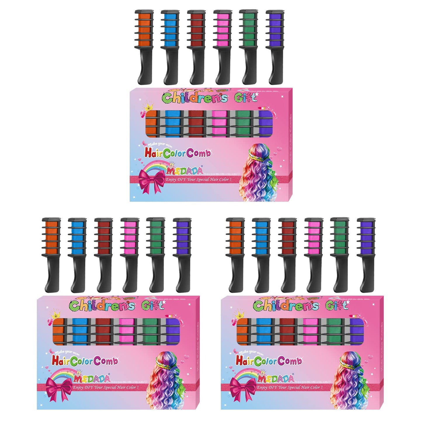 MSDADA Hair Chalk Comb for Girls 3 Pack - Temporary Washable Hair Color Dye Paint Teen Girl Gift Hair Stuff Accessories Kit