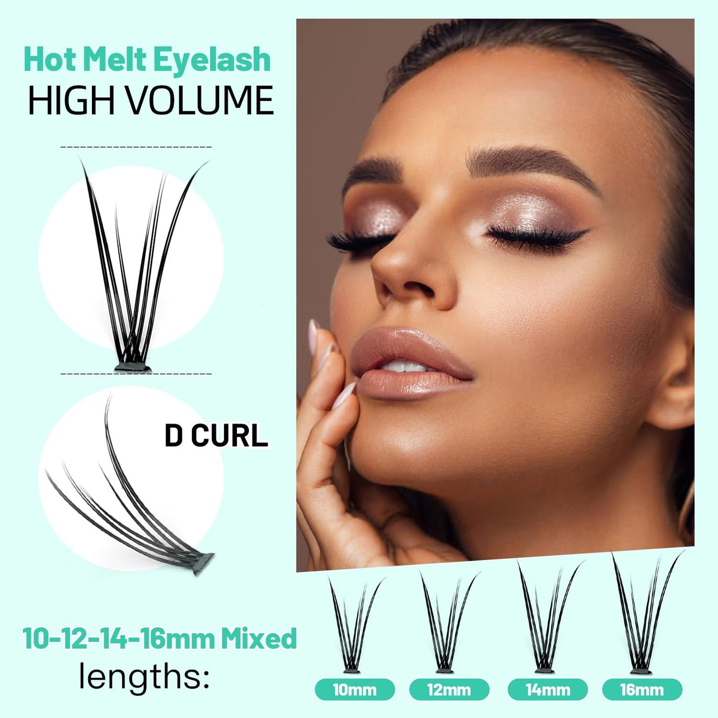 Bodermincer 400pcs D Curl Lash Clusters 8-10-12-14mm/10-12-14-16mm MIX Fish Tail Lash Cluster Premade Volume Lash Fans Volume Lashes Knotted (Black 8-10-12-14mm MIX)