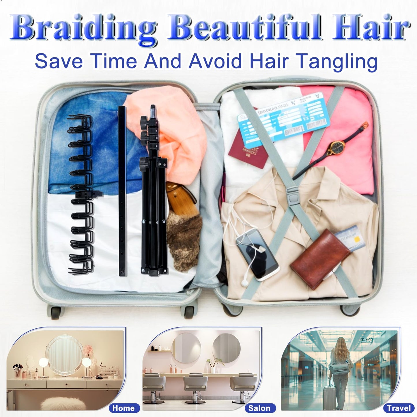 MIVERYEA Braiding Hair Rack Standing with 120 Pegs, Height Adjustable 2-Side Hair Divider Metal Hair Braiding Separator Stand, Black