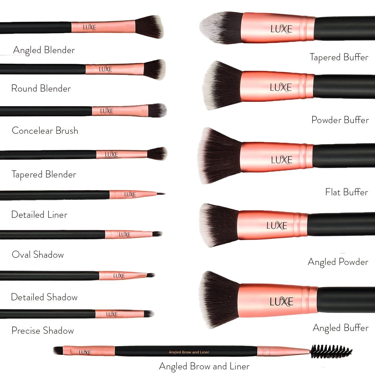 Luxe Premium Makeup Brushes Set - Synthetic Face & Eye Brushes for Foundation, Blush, Eyeshadow | 14-Piece Kit with Cleaning Solution