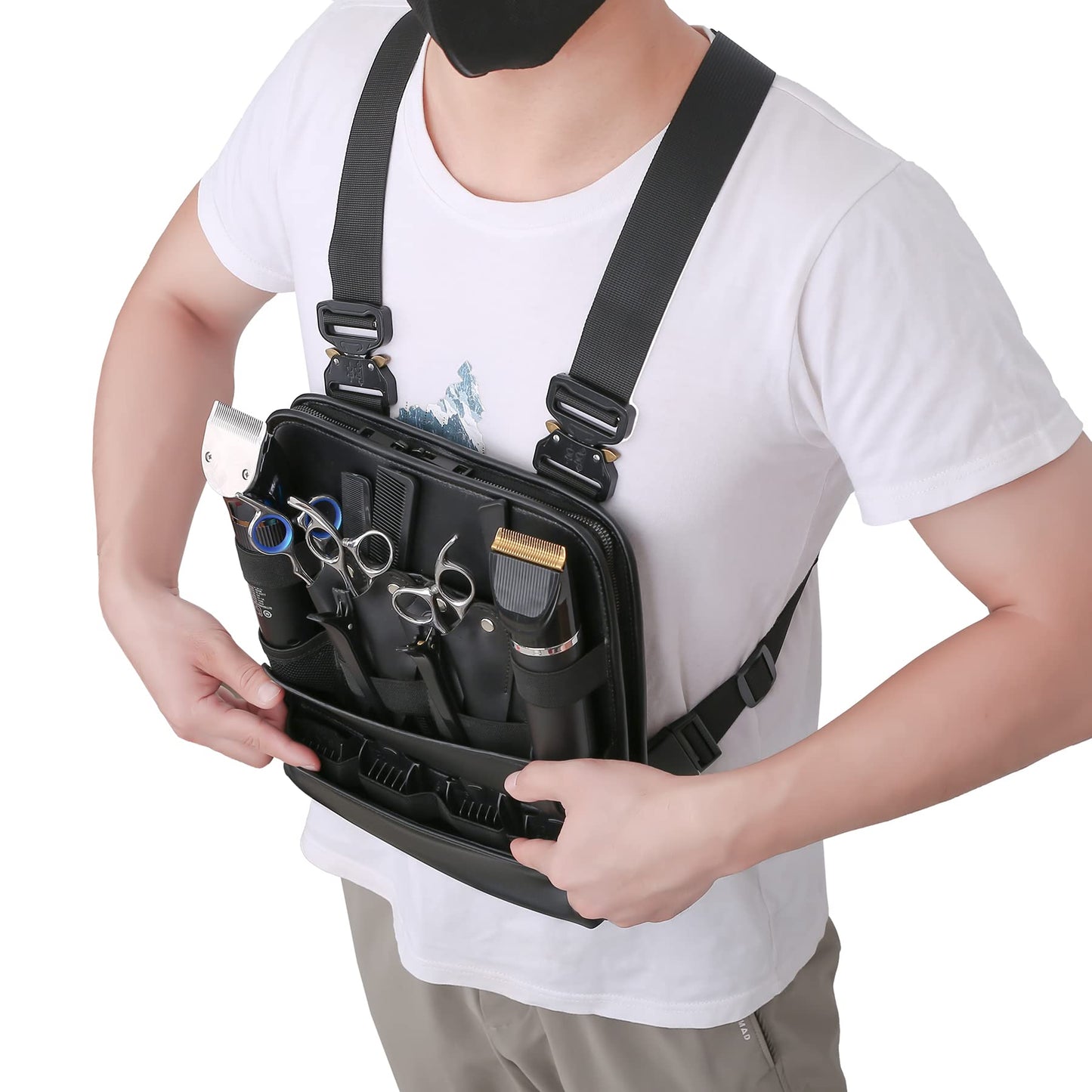 Muserise Leather Fashionable & Functional Chest Rig Bag for Barbers, Stylish Haircut Tools Storage Chest Bag for Barber (Cream)