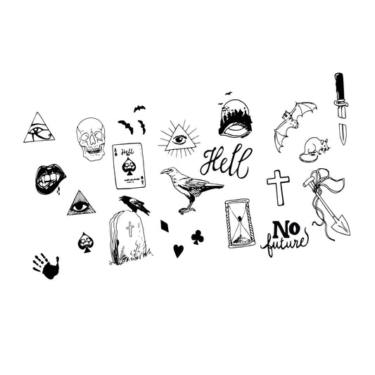 Neva Nude Grim Raver Spooky Dark Temporary Tattoo Pack | Body Decoration for Festivals, Raves, and More