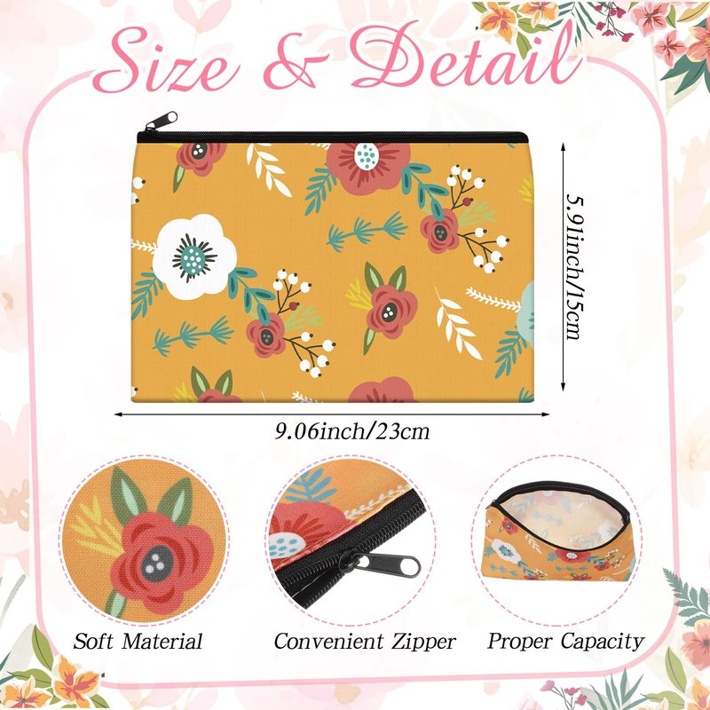 Hillban 36 Pcs Floral Makeup Bags for Women Flower Cosmetic Bag Inspirational Pencil Case with Zipper Travel Organizer Pouch for Wedding Bachelorette Party Christmas Gifts, 12 Styles