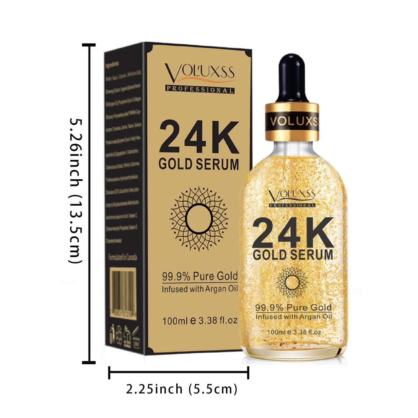 24K Gold Anti-Aging Face Serum 2Pack with Vitamin C & Hyaluronic Acid. Real 24k Gold Serum for face Boosts Collagen, Reduces Dark Spots & Fine Lines for Hydrated, Radiant Skin 6.76fl.oz