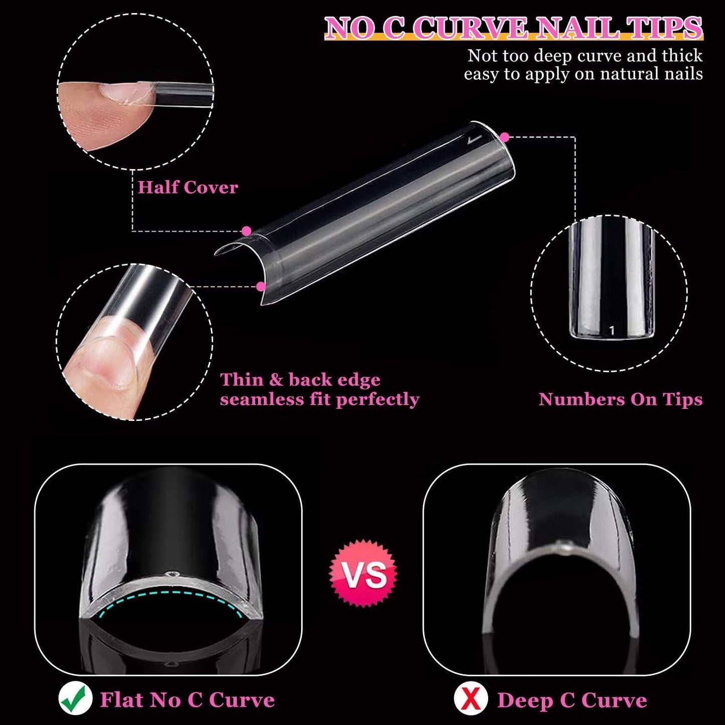 500 Pcs Square Nail Tips, AITRAI Long Nail Tips for Acrylic Nails Professional False Clear Acrylic Nail Kit with Glue, Adhesive Tabs Nail Clipper Files for Art DIY