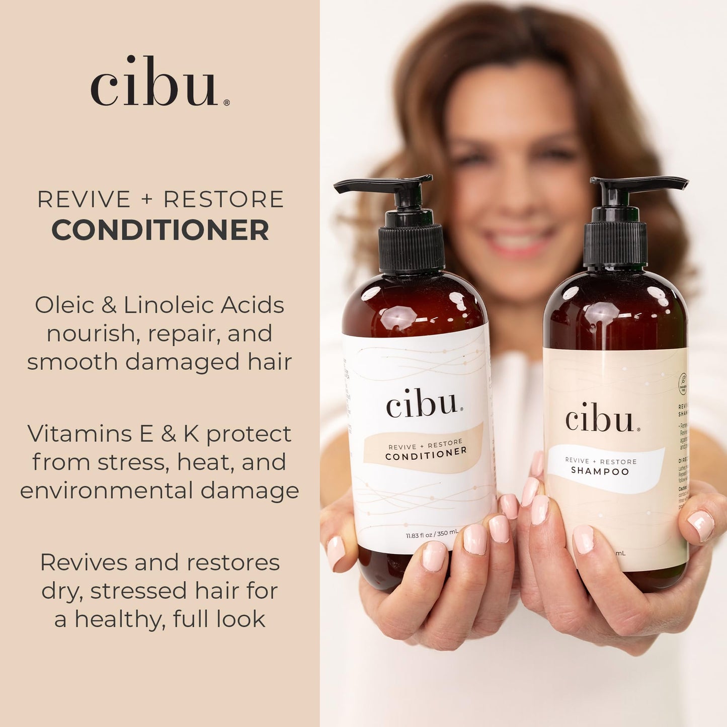 Cibu Revive and Restore Conditioner | Repair Conditioner with Oleic Acid, Linoleic Acid, Vitamin E & K | Eliminates Frizz, Seals Split Ends, Strengthens, Fortifies and Smoothens Hair Strands | 11.83oz