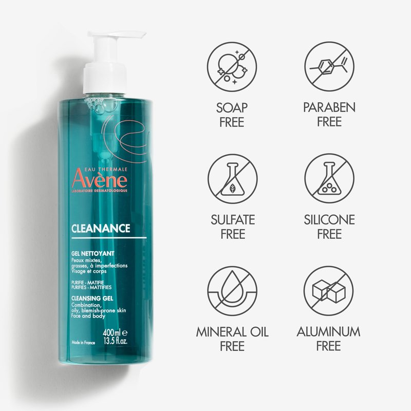 brand Avène Cleanance Cleansing Gel Soap Free Cleanser for Acne Prone, Oily, Face & Body, 13.5 Oz
