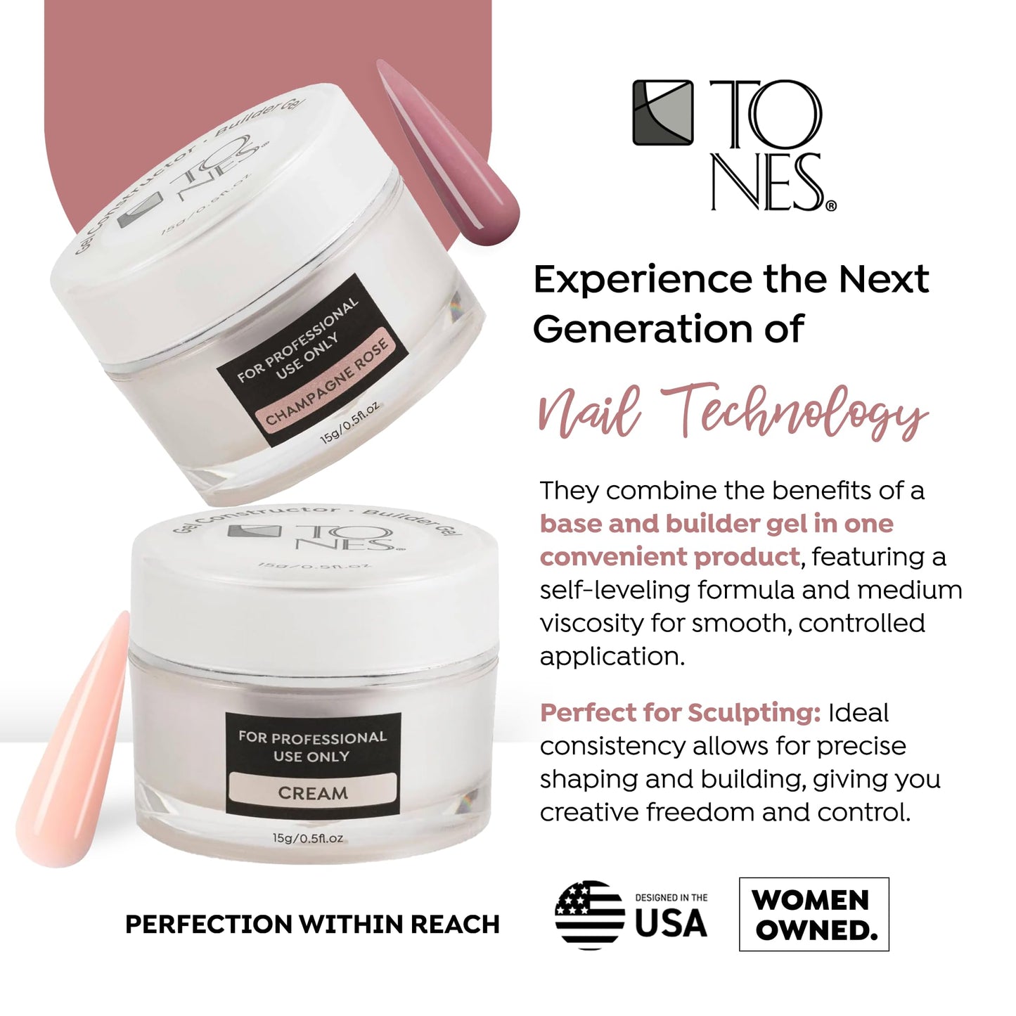 TONES Premium Self Leveling Nail Builder and Extension Gel for Professional Design - Salon-Quality LED and UV Building Gel - (0.5 Fl Oz, Ballerina)