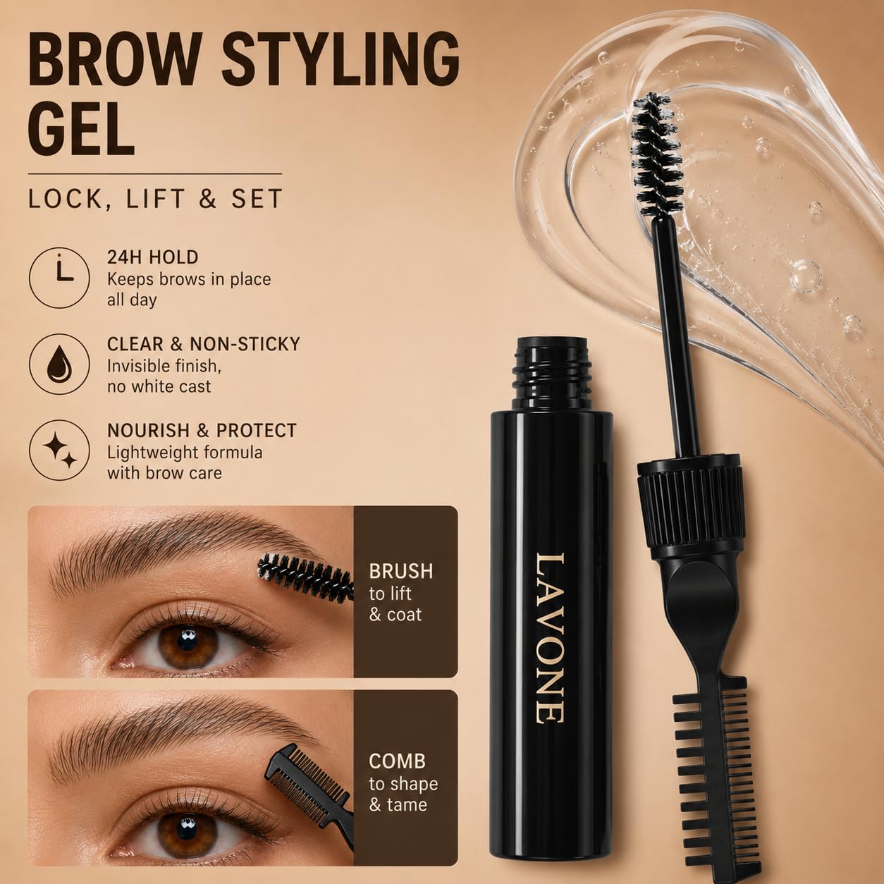 LAVONE Eyebrow Makeup Kit, Waterproof Eyebrow Pen, Brow Wax and Eyeliner Set with Dual-Ended Brow Brush for Naturally Fuller Brows, Smudge-Proof (Dark Brown)
