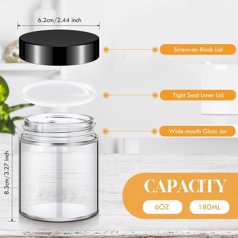 24 Pcs 6oz Glass Jars with Lids - Leakproof Airtight Cosmetic Storage | White & Black