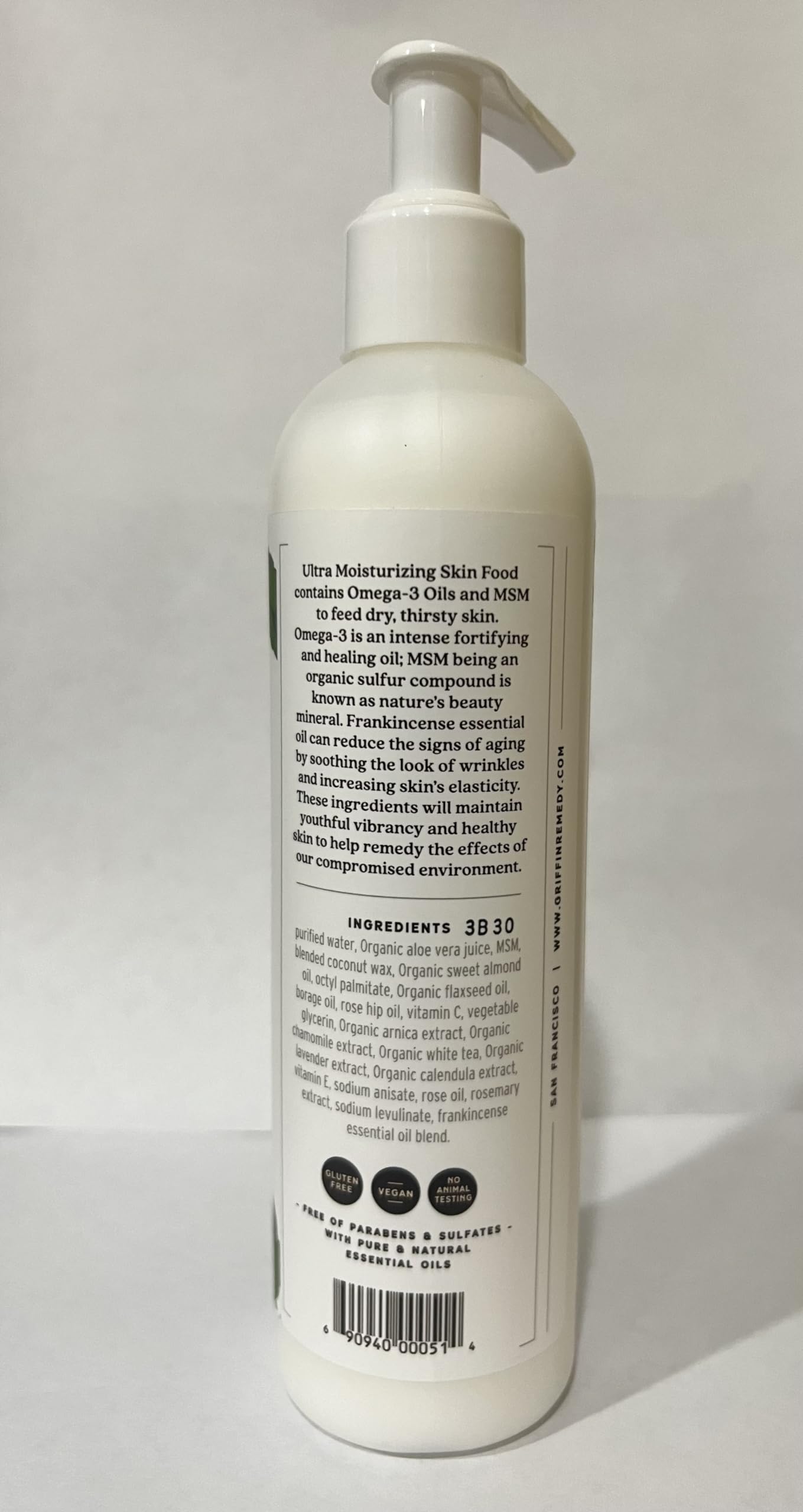 Griffin Remedy Omega-3 Body Lotion-Frankincense Essential Oils and Organic MSM, Ultra Moisturizing, All Natural, Paraben Free, Sulfate Free 8 fl oz