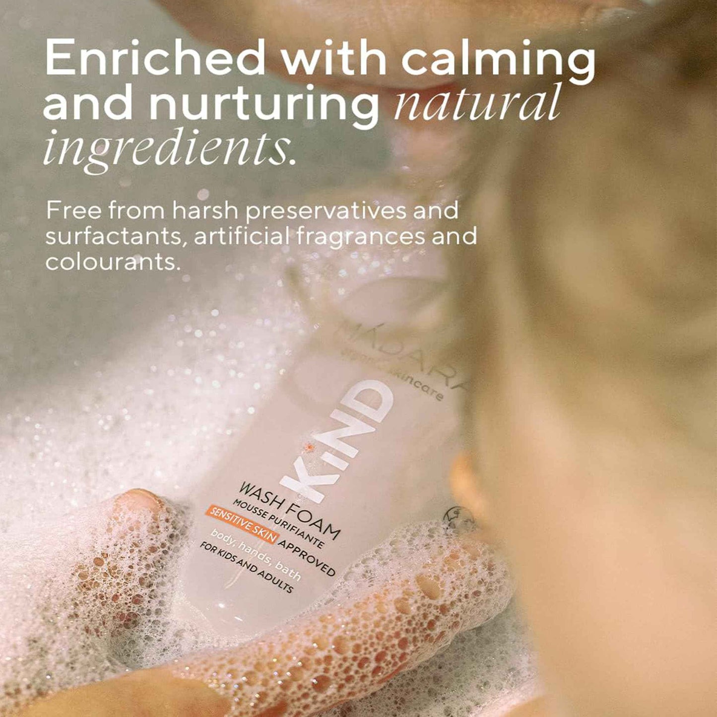 MÁDARA Organic Skincare | KIND Body Wash Foam, 300ml – Organic Certified Baby Bath Wash Cleanser, Gentle Enough For The Whole Family, Sensitive Skin-approved, Soap-free Formula, Ecocert Certified