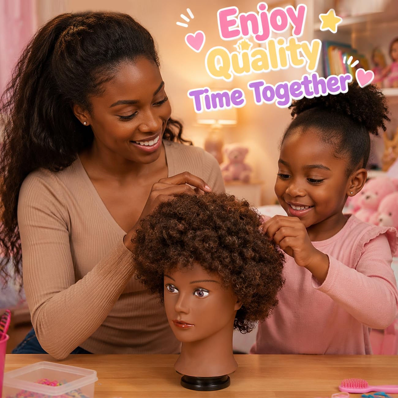 headdoll Afro Curly Mannequin Head with 100% Human Hair Curly Hair Hairdresser Hair Styling Cosmetology Manikin Head Doll head for Hairdresser Practice Styling Dye Braiding with Clamp Stand