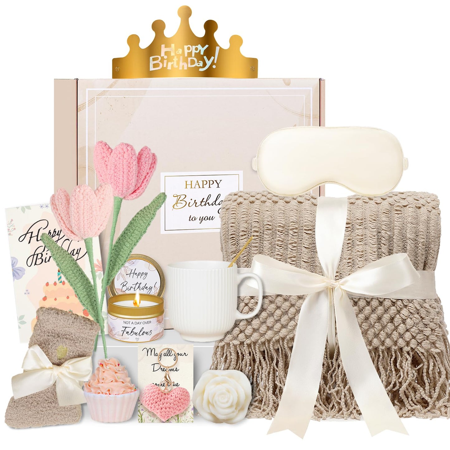 CuriBox Birthday Gifts for Women - 13PCS Unique Happy Birthday Easter Gifts Basket for Mom Her Best Friend Sister Wife Girlfriend Coworker - Relaxing Spa Self Care Package Mothers Day Set (Vanilla)