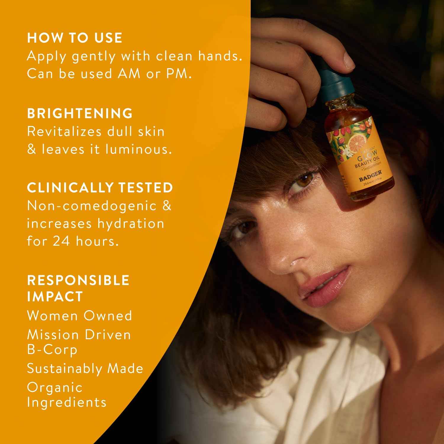 Badger Seabuckthorn Face Oil, Organic Face Moisturizer for Women & Men, Nourishing & Soothing Organic Jojoba, Baobab & Vitamin E Oil, Vegan Antioxidant Rich Facial Oil, 1 fl oz Glass Bottle