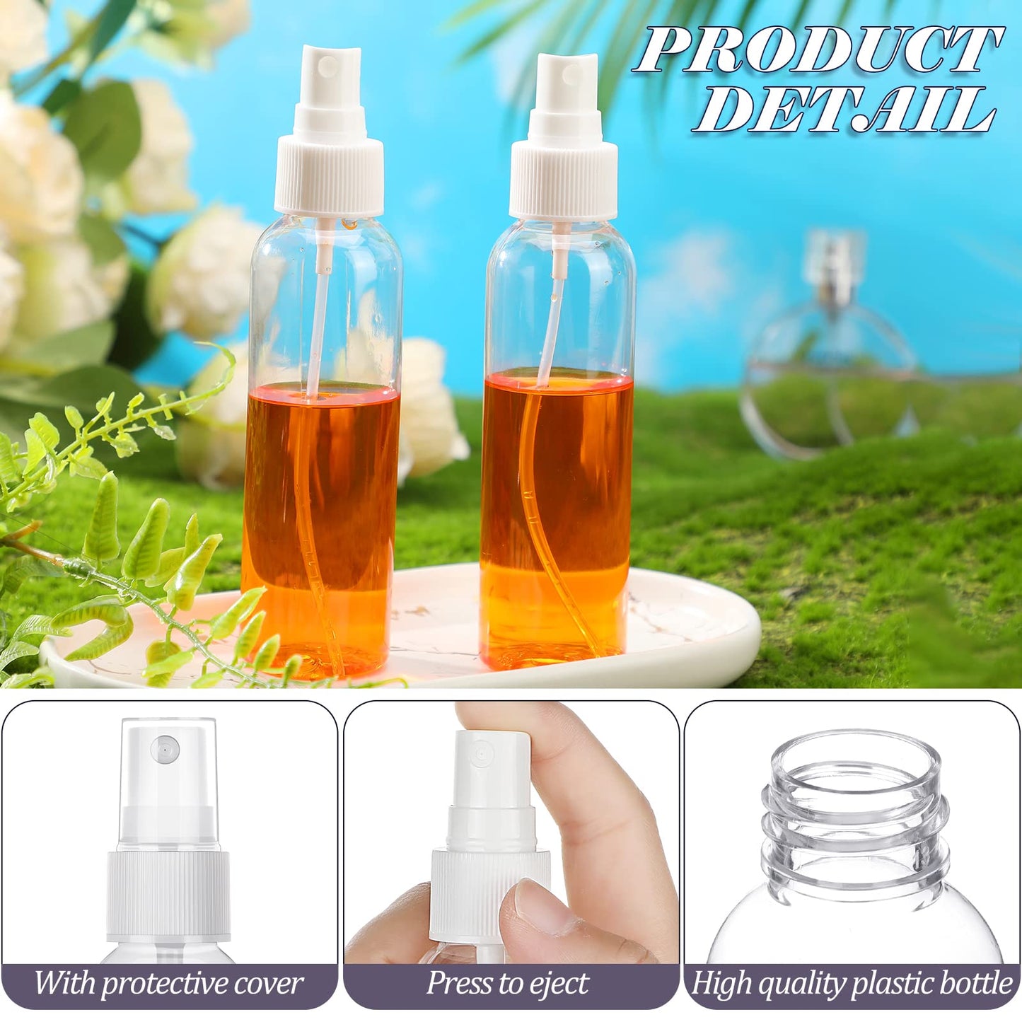 Nuogo 90 Pack 4 Oz Plastic Mini Spray Bottles Reusable Travel Size Perfume Refillable Mist Sprayer Empty Bottle for Essential Oil(Clear)