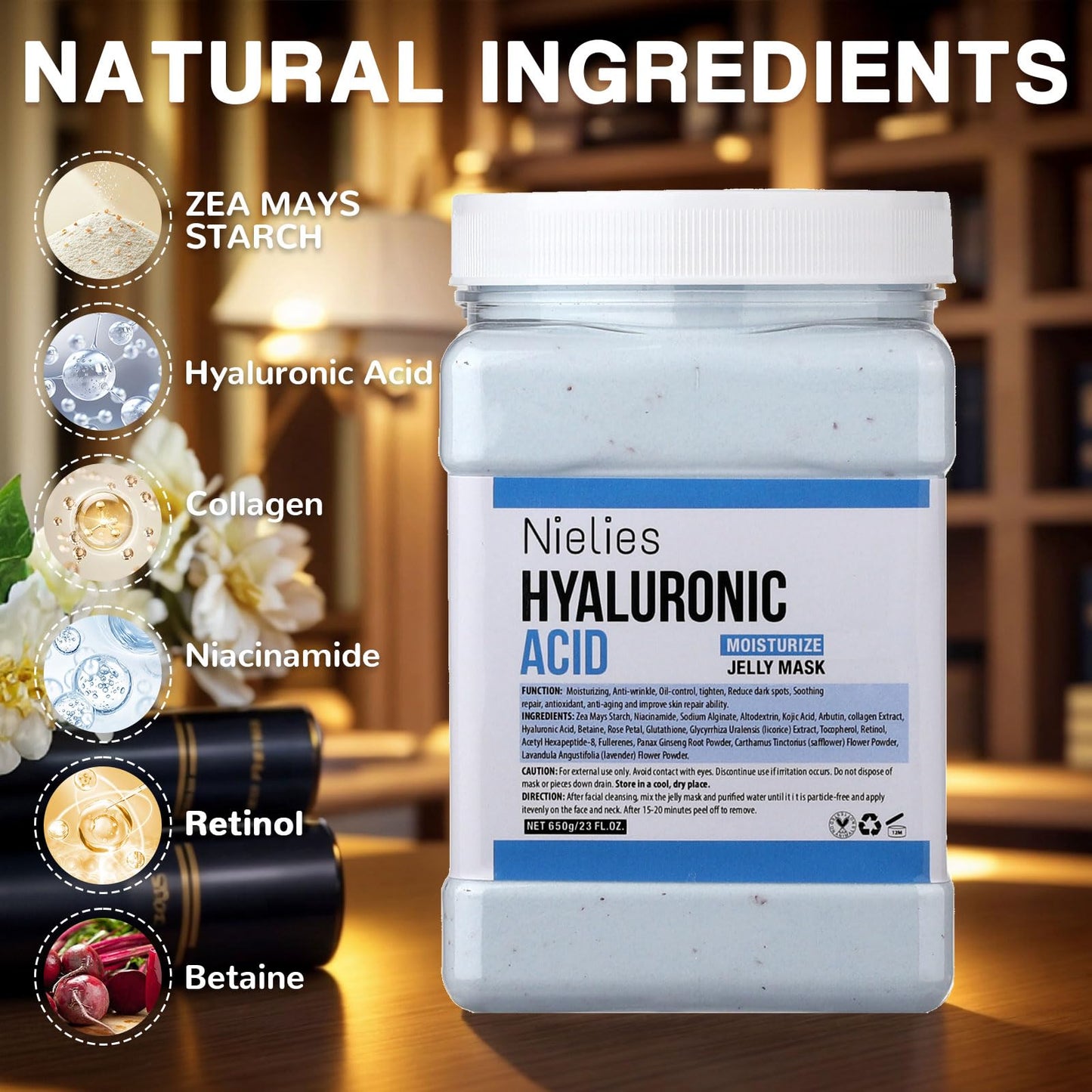 Nielies Jelly Face Mask for Facials - Hyaluronic Acid Hydrating Nourishing Jelly Mask | Vajacial Jelly Mask Powder | 23 Oz Jar