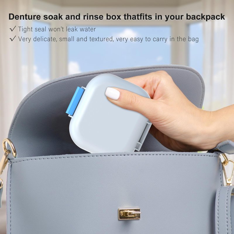 BVN Denture Bath Case, Leak-Proof Retainer Cleaning Case with Rinsing Basket, Portable Mouth Guard Container for Soaking & Storage, Travel False Teeth Box