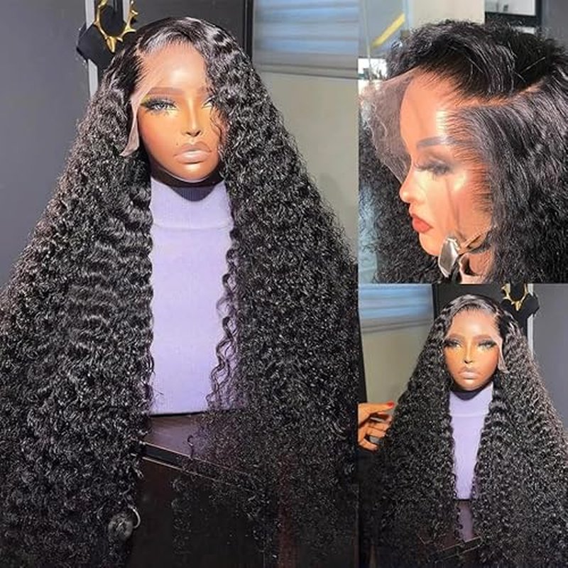 Water Wave 13x6 Lace Front Wigs Human Hair Pre Plucked 180% Density HD Transparent Water Wave Lace Frontal Wigs Human Hair for Women Curly Lace Front Wigs Natural Color 26 Inch