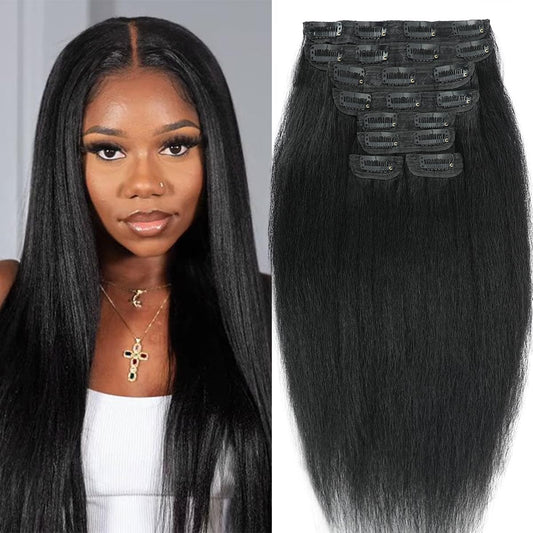 Yaki Straight Clip ins for Black Women Full Head unprocessed Brazilian Remy Human Hair Extensions 110g18 Inch Seamless Clip ins Human Hair with 20Clips Double Weft Natural Black