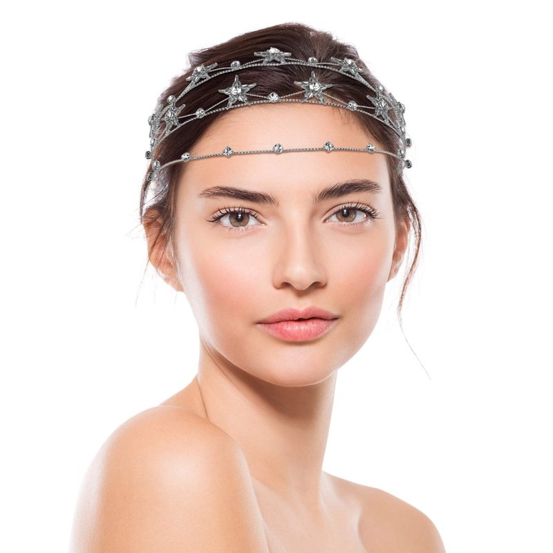 Beaupretty Bling Rhinestone Star Crown, Star Crystal Tiara and Crown Bridal Headpiece Alloy Hairband Wedding Jewelry for Women Girls, Silver