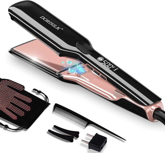 DORISILK 500 Degree High Temp Professional Hair Straightenr ， Ceramic Wide Flat Iron ，2 in 1 Hair Straightener and Curler，Plasma Flat Iron Get Frizz-Free and Shiny