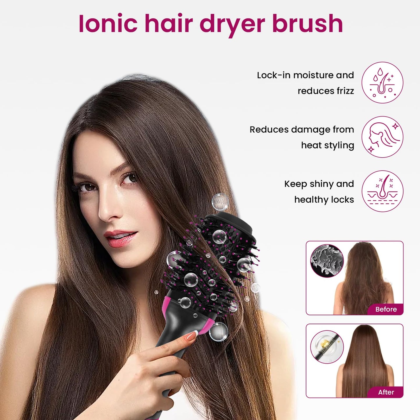Hair Dryer Brush Blow Dryer in One, Upgraded 4 in 1 Hair Drying Hair Blowout Brush,One Step Hair Dryer and Styler Hot Air Negative Ion Anti-frizz Blowouts, Salon Volumizer & Straightener (A)