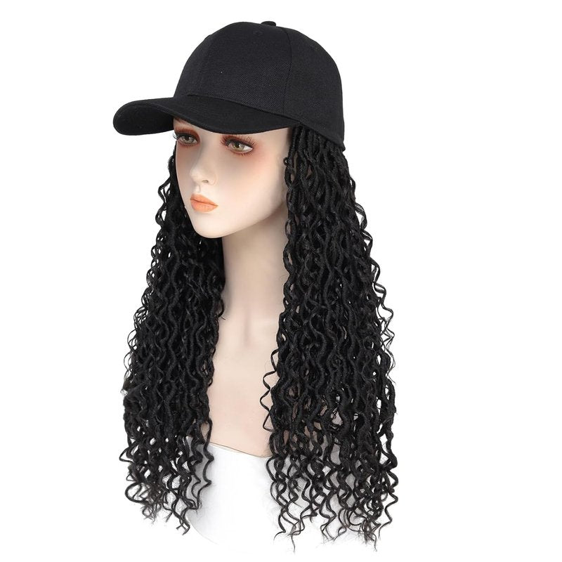 Goddess Faux Locs Wig - Curly Ends Synthetic Crochet Braids | 18-Inch Black Cap