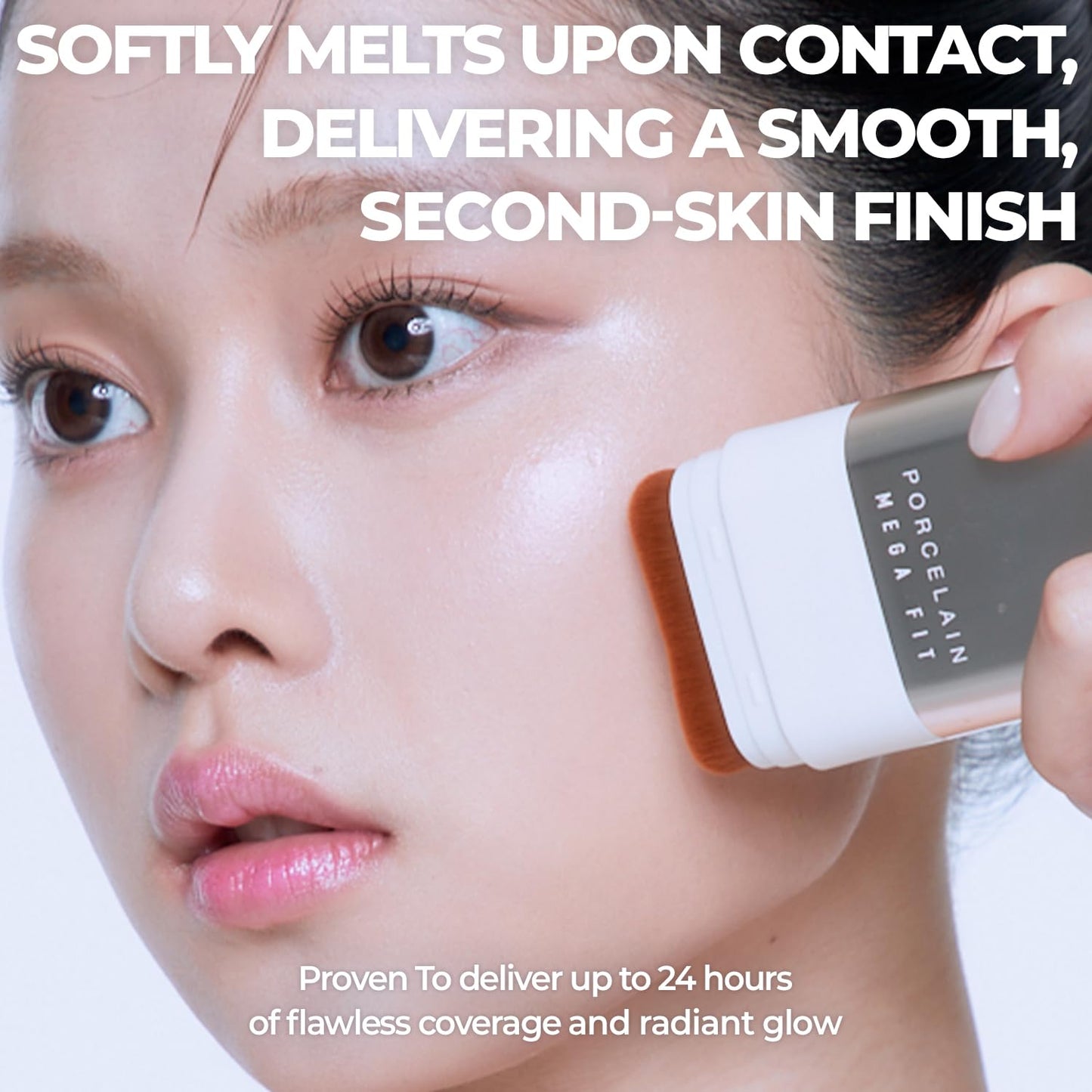 CHOSUNGAH BEAUTY Mega Fit Stick Foundation with Built-in Brush-Full Coverage Creamy Formula for Porcelain Skin Finish, Hydrating&Long Lasting, Master Porcelain, Shade 23, 0.56 oz (02W Honey Beige)