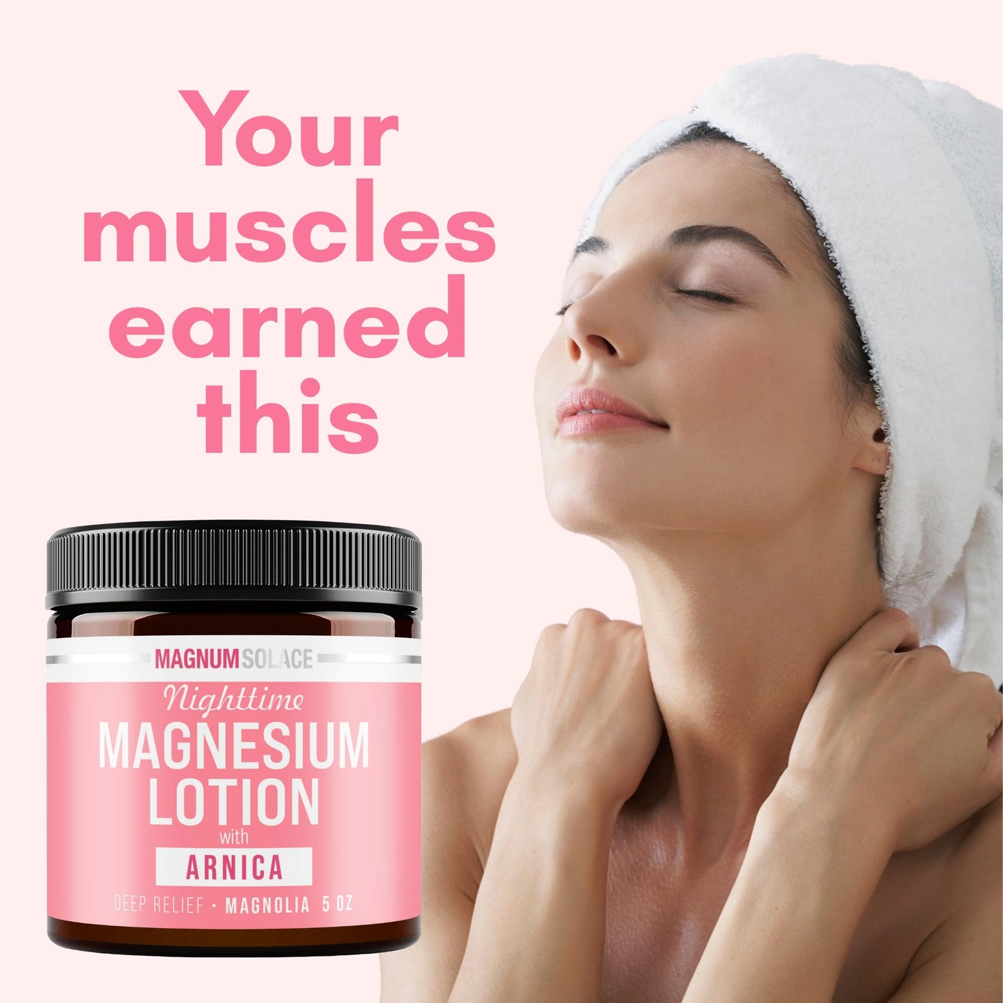Magnum Solace Nighttime Magnesium Lotion with Arnica – Soothing Relief & Relaxation, Highly Concentrated Magnesium for Muscles & Joints – Apply to Legs or Feet Before Bed – Skin-Friendly