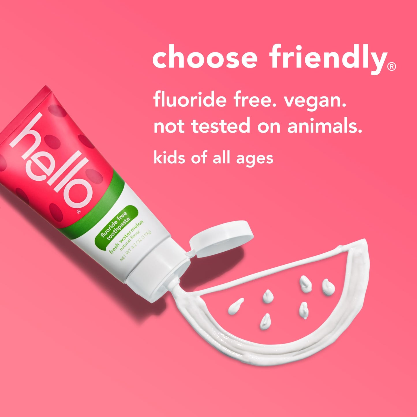 Hello Fresh Watermelon Fluoride Free Kids Toothpaste, 4.2 Oz Tube (Pack of 3)
