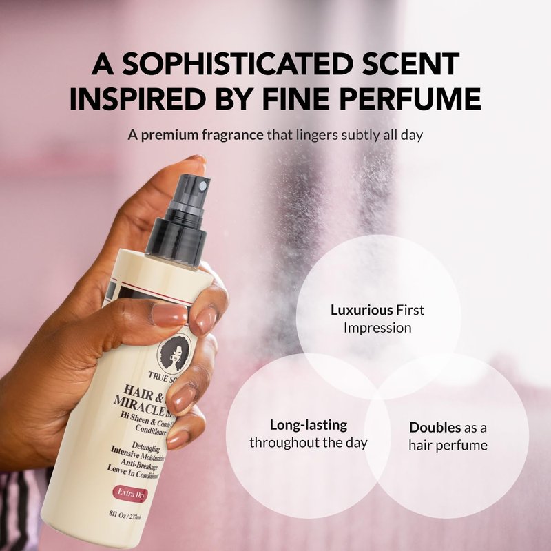 TRUE SOUL Hair and Scalp Miracle Spray Leave-In Conditioner & Detangler for Braids, Locs, Curly & Textured Hair with Castor Oil, Moisturizing Spray for Dry Itchy Scalp, 8 fl oz