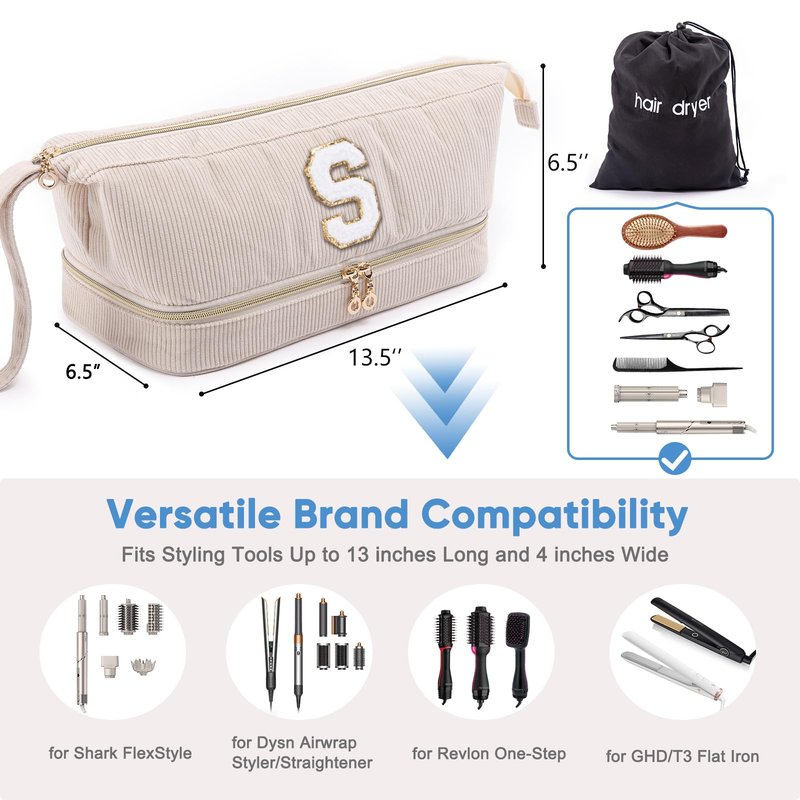 Shark FlexStyle/SmoothStyle Personalized Hair Tools Travel Organizer - Double-Layer Case with Air Wrap Dryer, Flat Curling Iron Compartment
