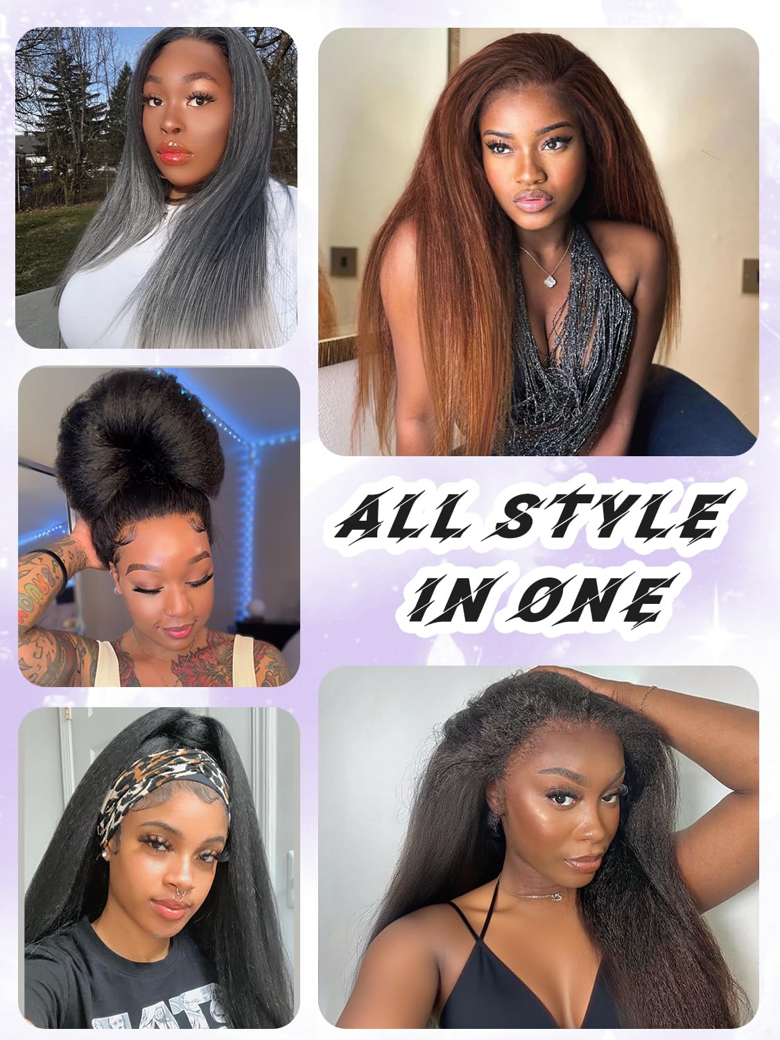 catti Yaki Straight Half Wig Ombre Black Grey Synthetic Hair 22"