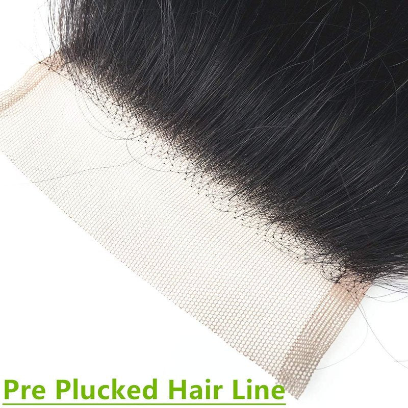 Virgin Human Hair Lace Closure - Swiss Skinlike Transparent HD Lace | Pre-Plucked Natural Hairline, Natural Black, 4x4 Size