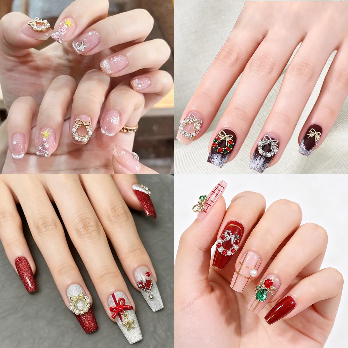 22Pcs Christmas Nail Charms with Pearls Designs Alloy Xmas Wreath Crystal Nail Art Charms Sliver Gold Nail Rhinestones Jewelry for Women DIY Manicure Christmas Holiday Nail Decorations