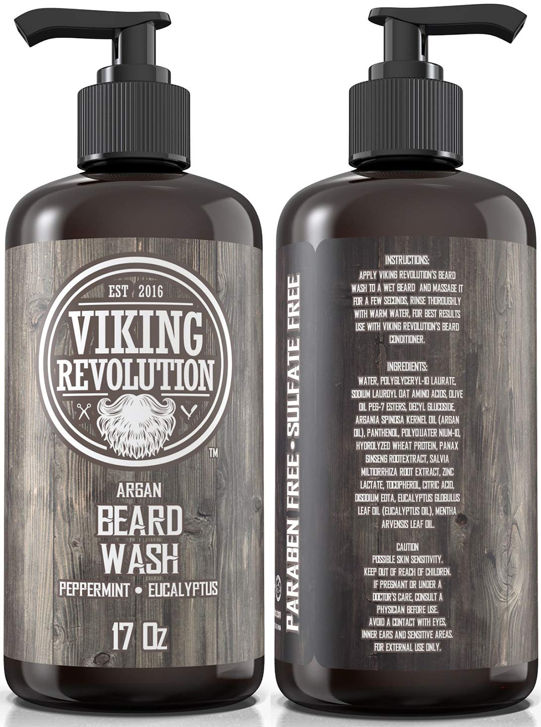 Beard Wash Shampoo with Argan & Jojoba Oils - Softens & Strengthens | Peppermint & Eucalyptus Scent (17 oz)