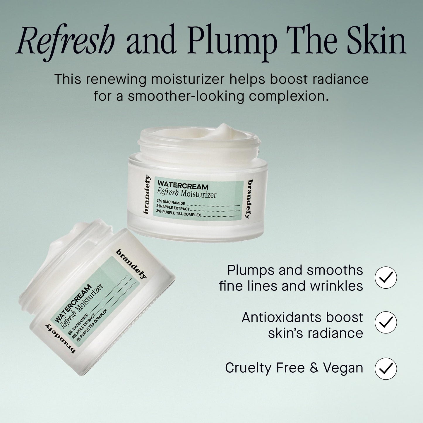 Brandefy Water Cream Refresh Moisturizer - Lightweight, Pore-Refining Hydration Burst for Smooth, Super Hydrated Skin, Daily Face Moisturizer, Made in US (1.6 Oz)