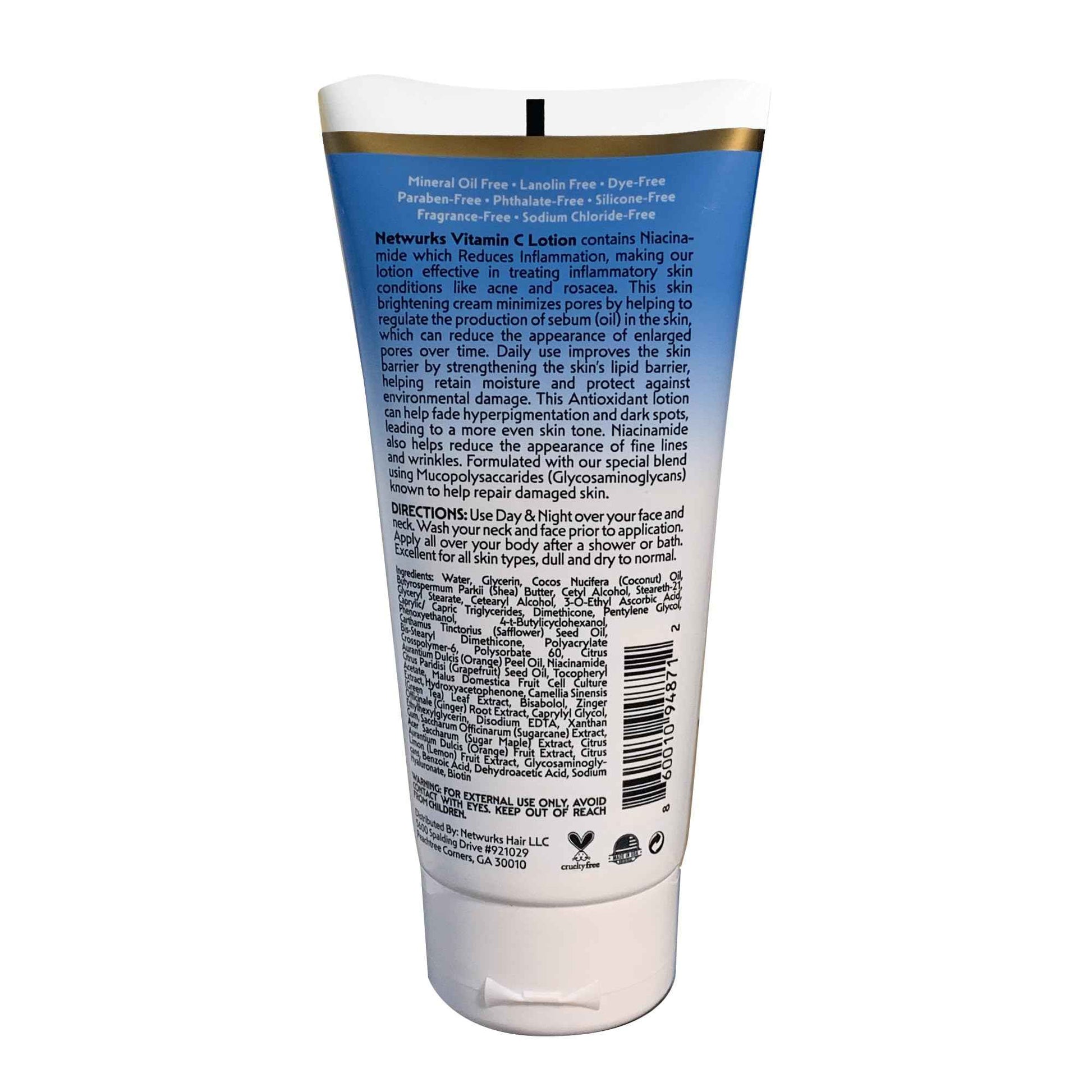 NetWurks Vitamin C Lotion, Antioxident Cream for Face & Body, Smoothes & Hydrates Skin, Helps Reduce Blemishes, Fine Lines, & Wrinkles, 6 Fl Oz