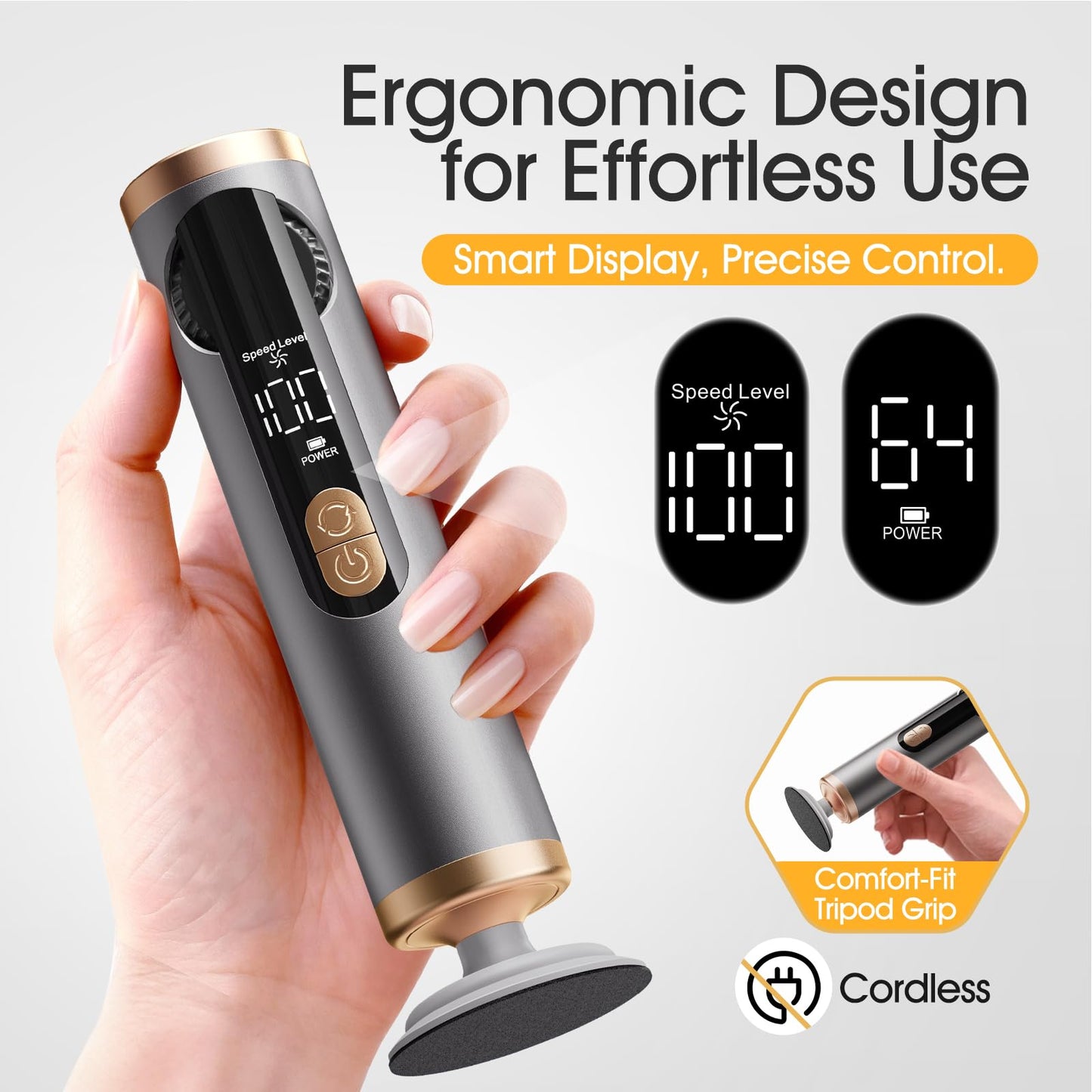 Electric Foot Callus Remover with Adjustable Speed Dial, Rechargeable Pedicure Tools for Feet with Powerful Motor for Dead Skin & Cracked Heel,Electric Foot File with 2 Detachable Discs