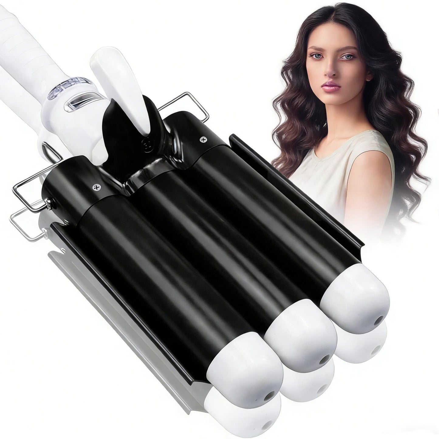 3 Barrel Curling Iron Hair Crimper: Birthday Gifts for Women - Aleath Dual Voltage Adjustable Temperature Three Barrels Hair Waver - 1.25 Inch Ceramic Curler Wand with LCD Display (Black)